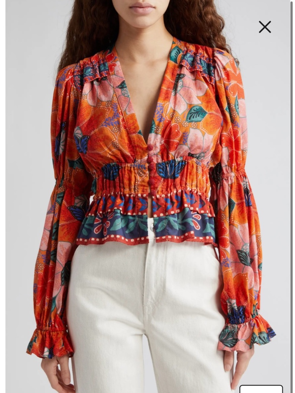 Farm rio Marias Floral Plunge Neck Peplum Top